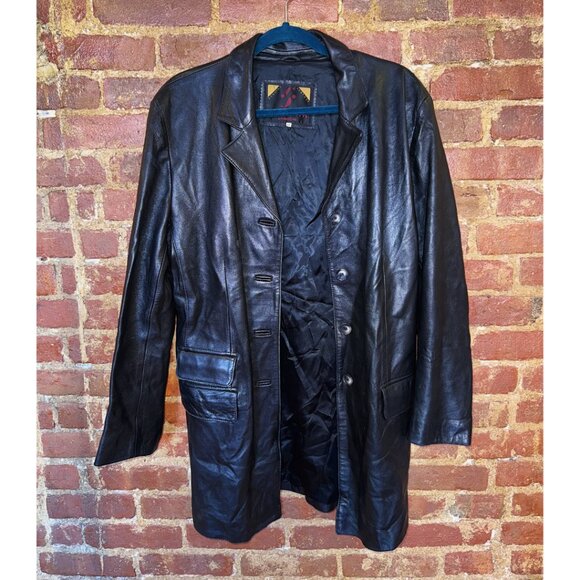 Vintage Sleek Black Leather Peacoat - Picture 2 of 2